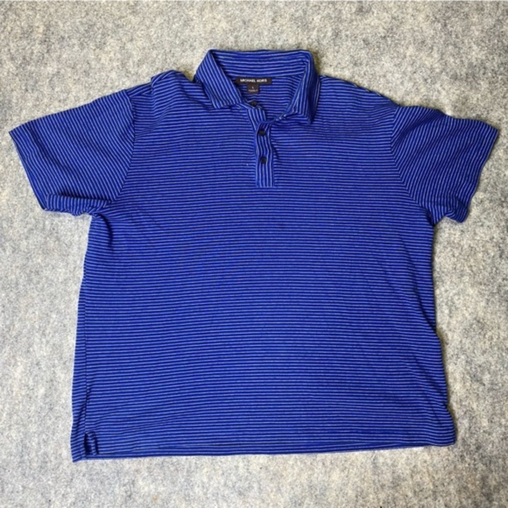 Michael Kors Polo Shirt Mens Adult‎ Large Blue Short Sleeve Striped Soft